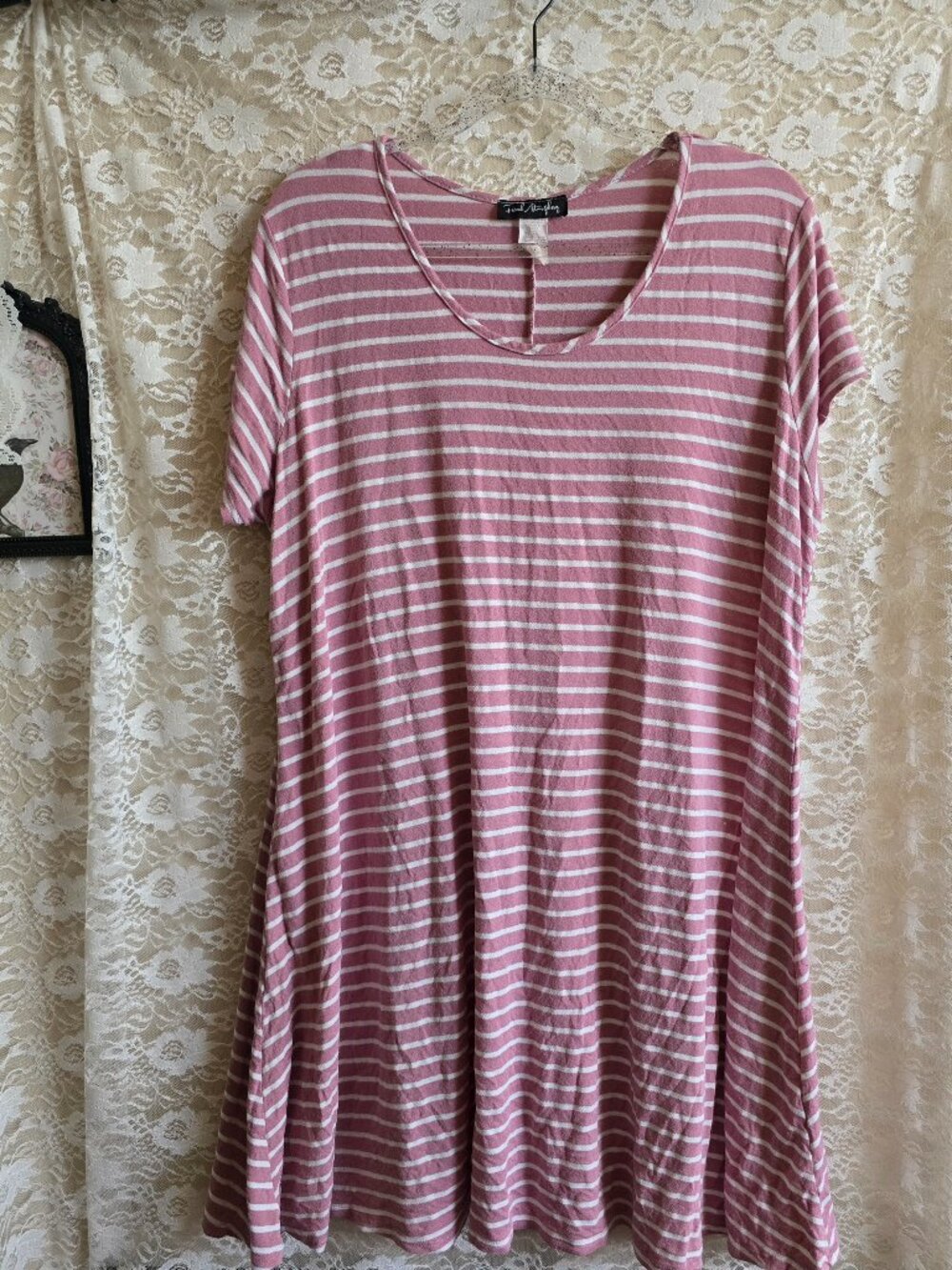 Pink & White striped Tee Shirt Dress - Coquette - Cottagecore - comfycore